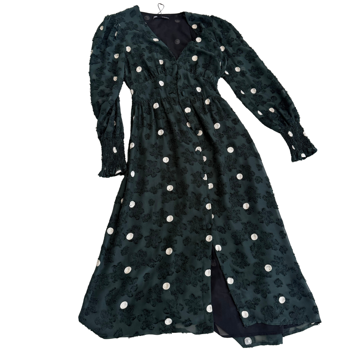 Zara Green Floral Polka Dot Maxi Dress