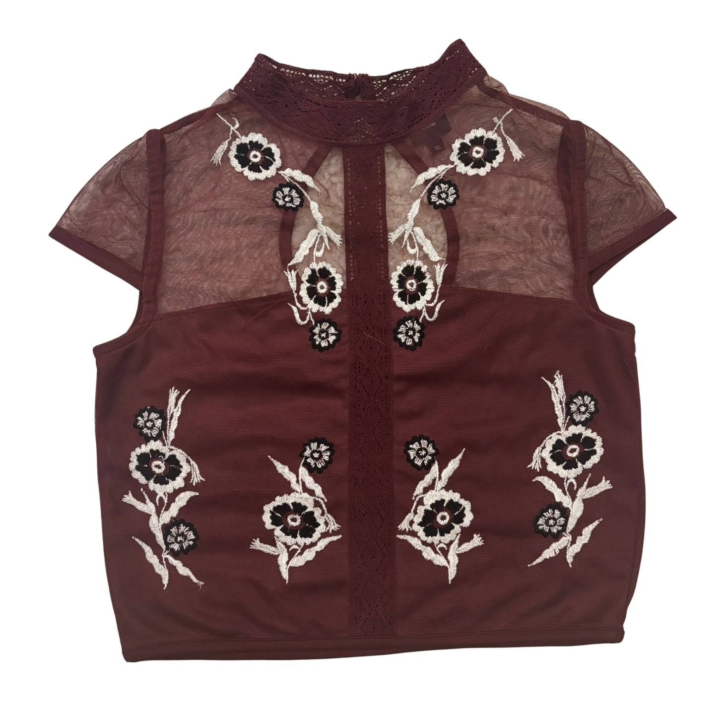 River Island Maroon Mesh Detail Crop Top