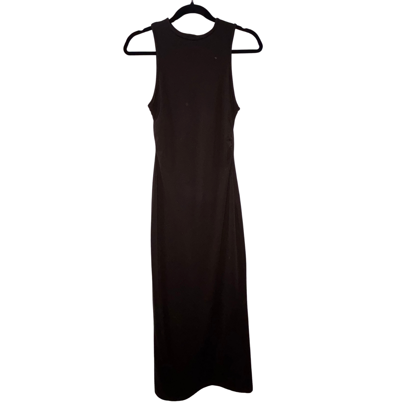 Brown Racer Neck Ruched Side Maxi Dress