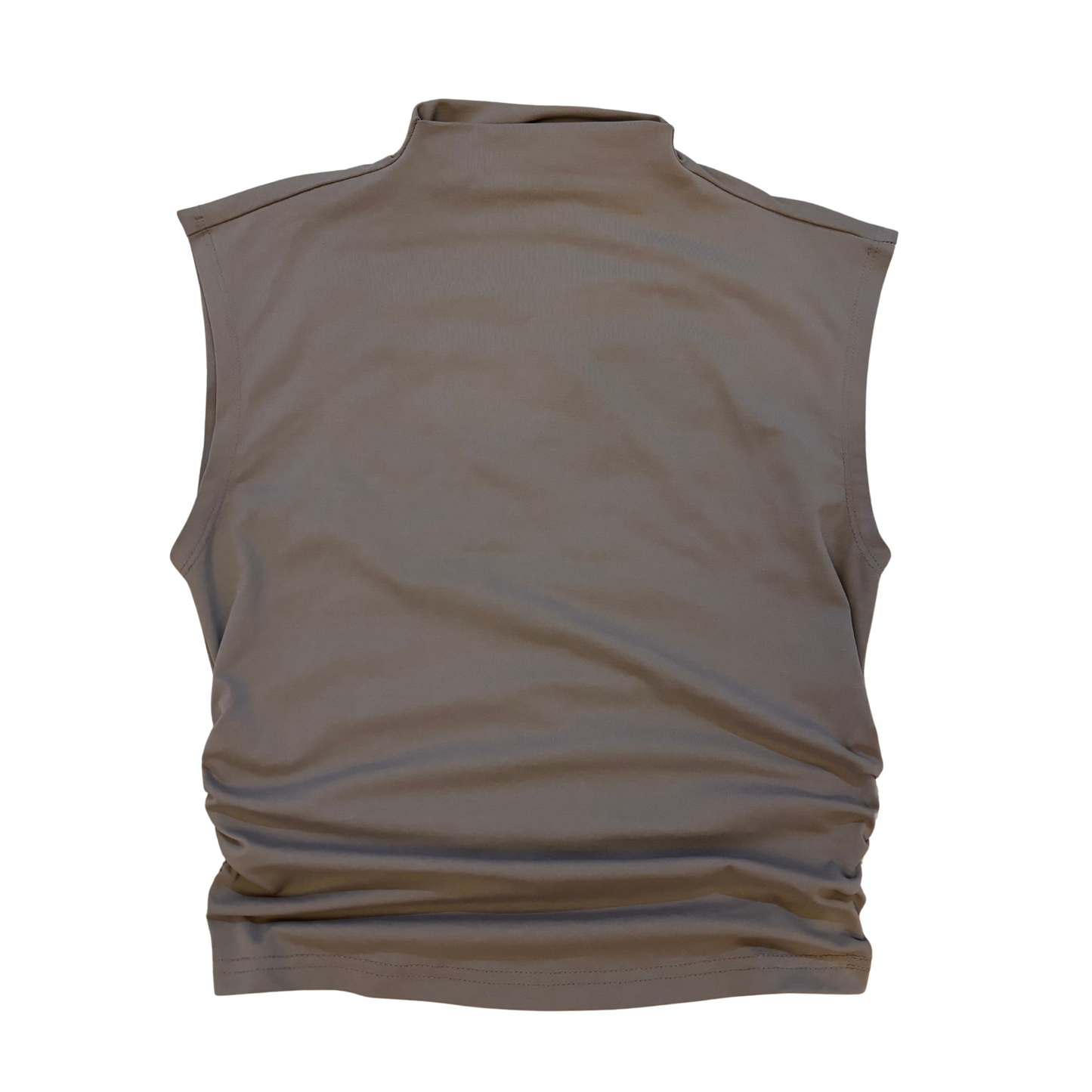 Brown High Neck Sleeveless Ruched Top