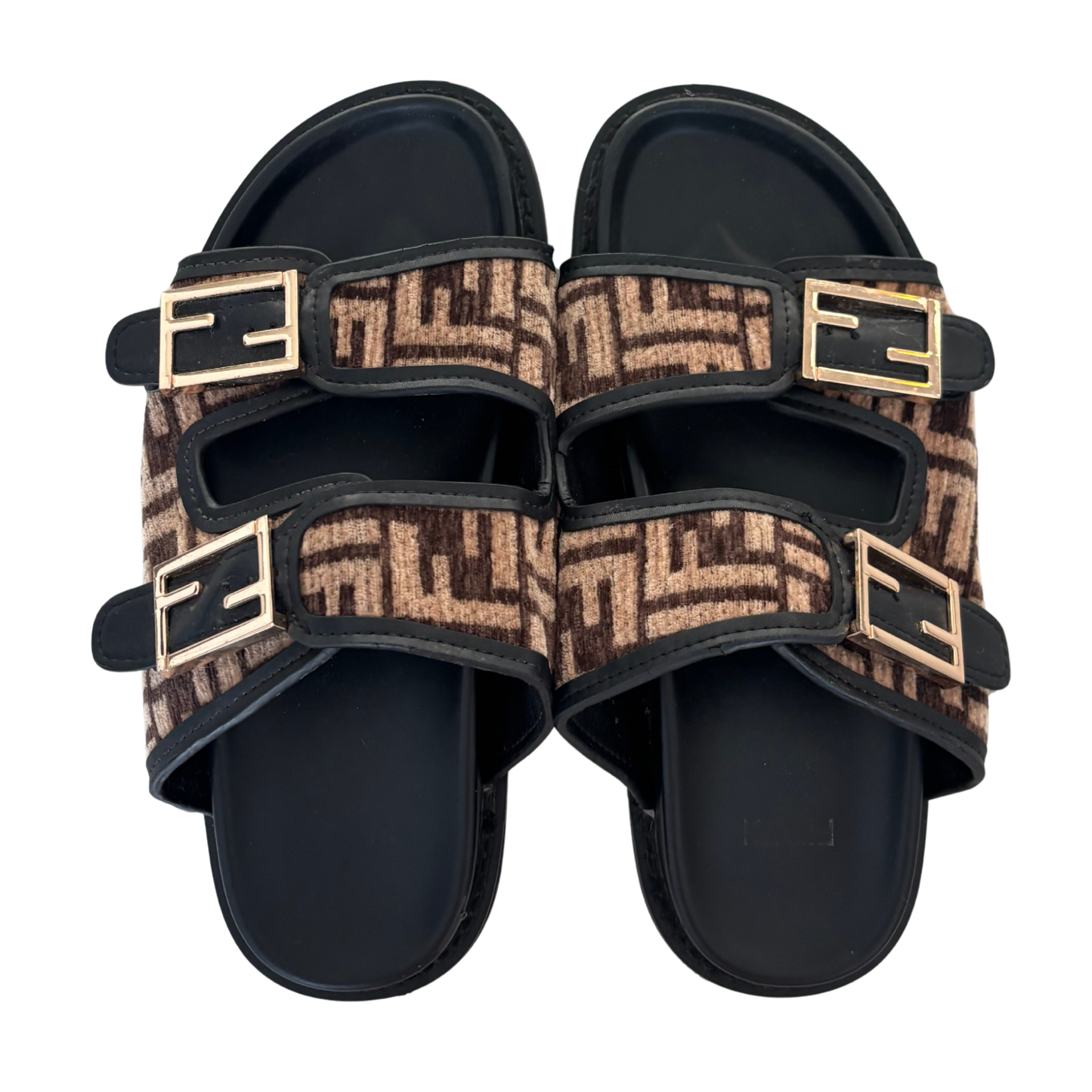 F Buckle Double Strap Sandals