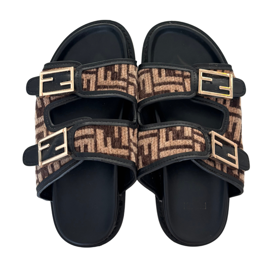 F Buckle Double Strap Sandals