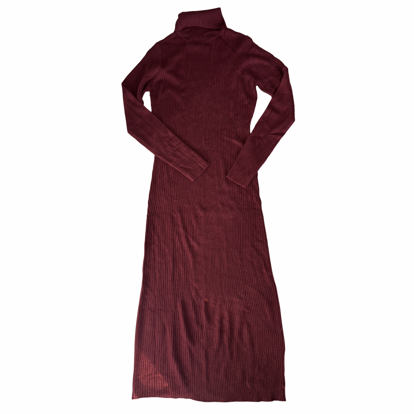 Red Ribbed Turtleneck Maxi Dress