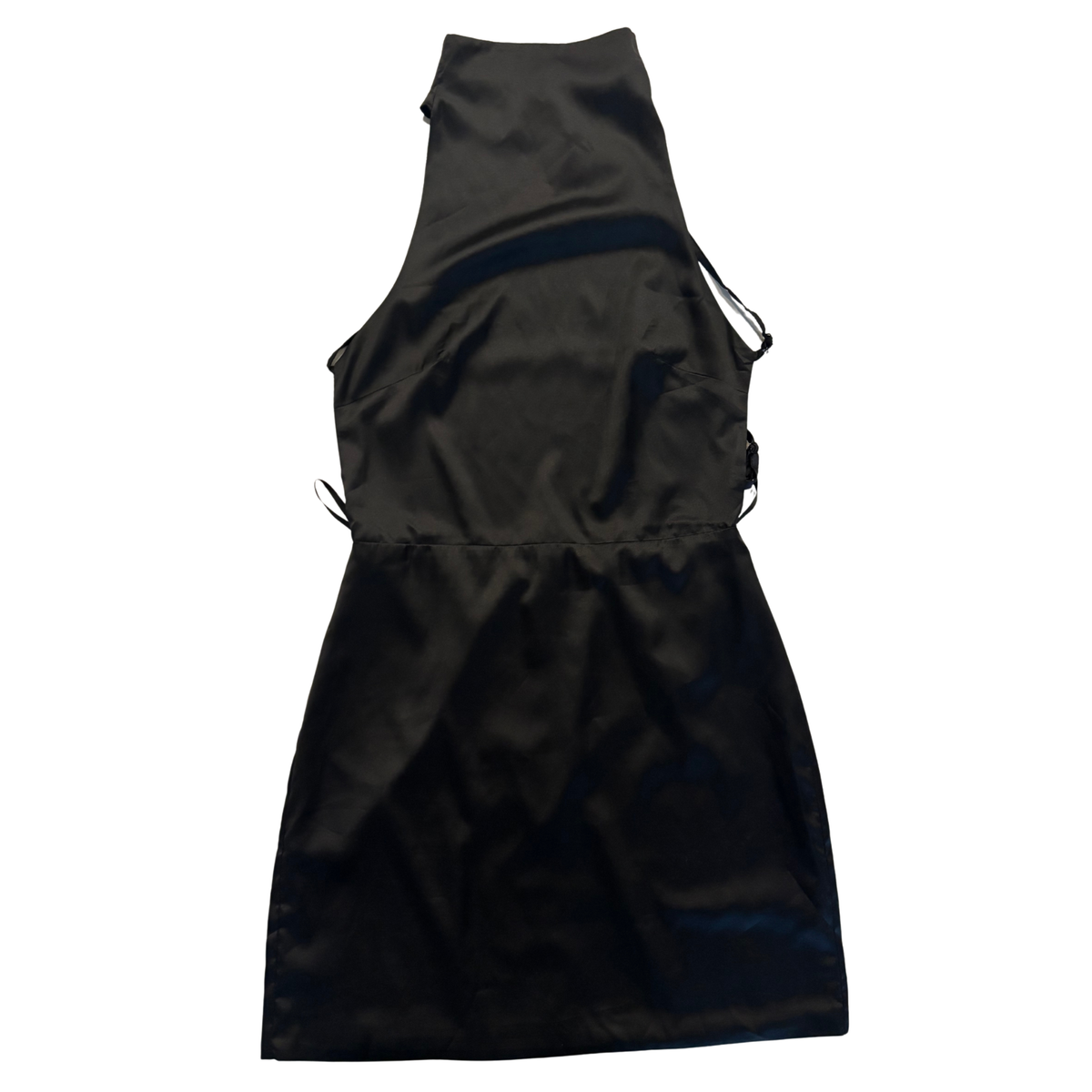 Black High Neck Satin Mini Dress