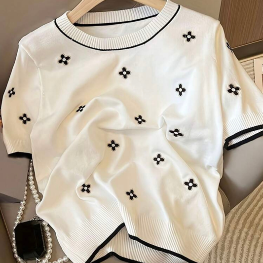 White Knitted Cross Embroidered Jumper
