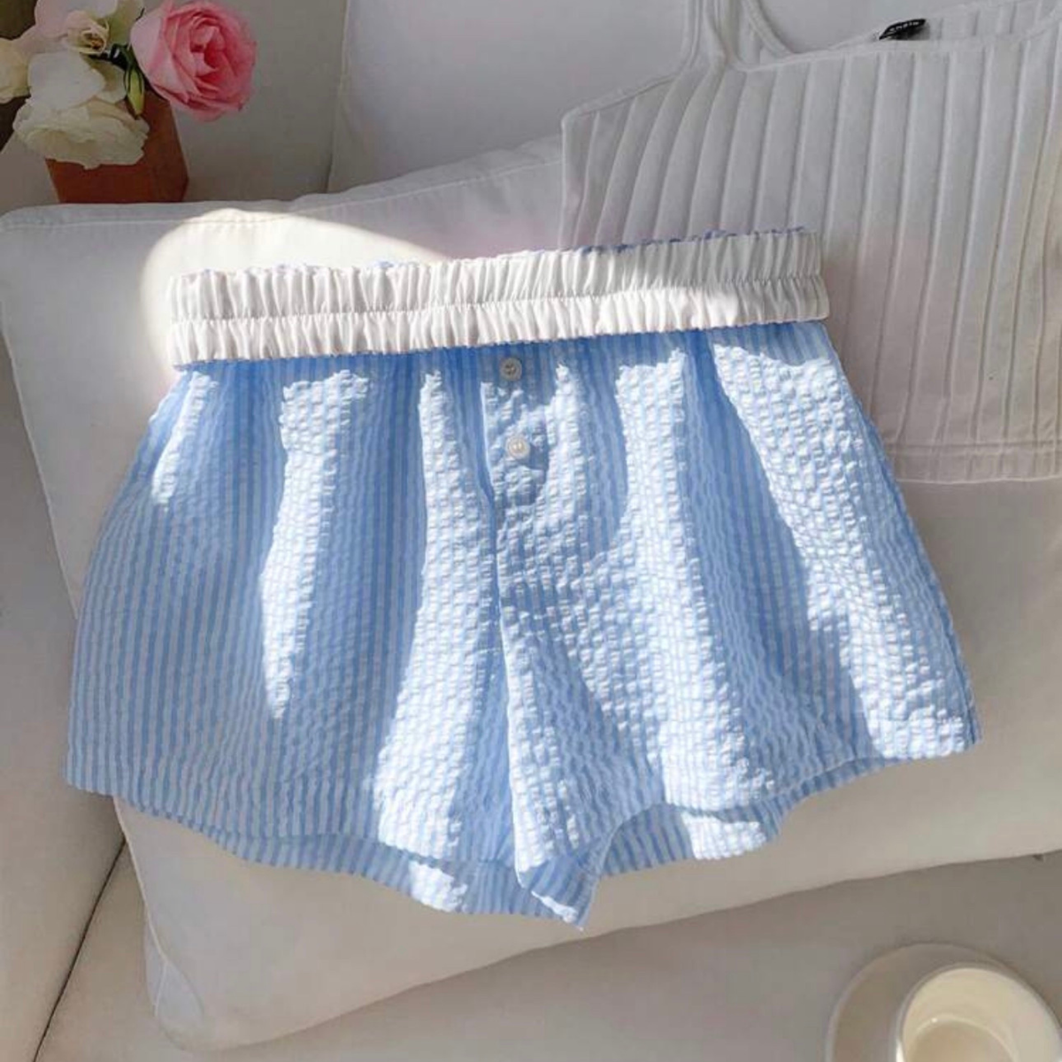 Blue & White Striped Shorts