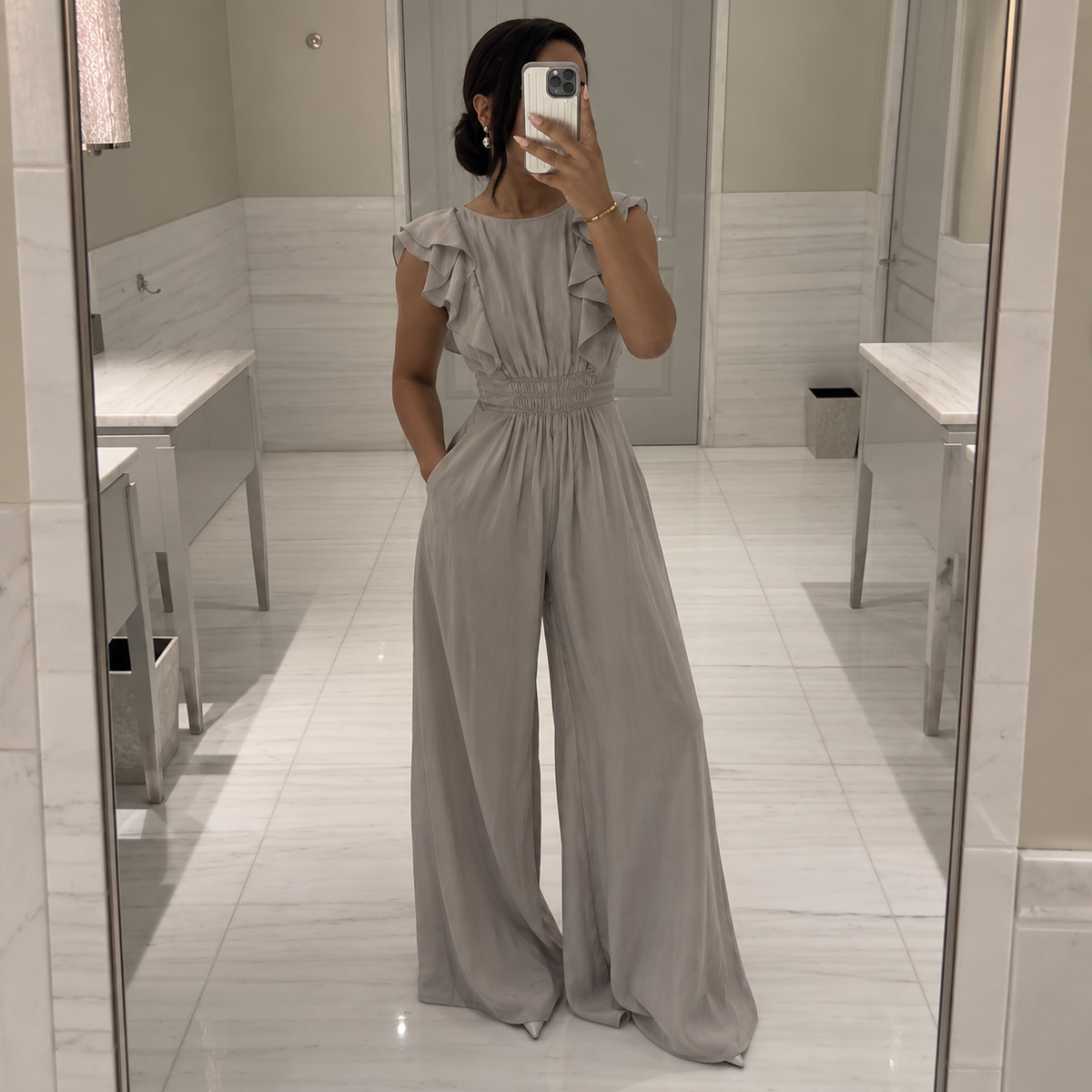 Zara Grey Ruffle Jumpsuit