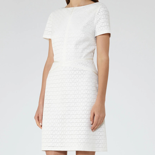 Reiss Cream Geometric Cut Out Mini Dress