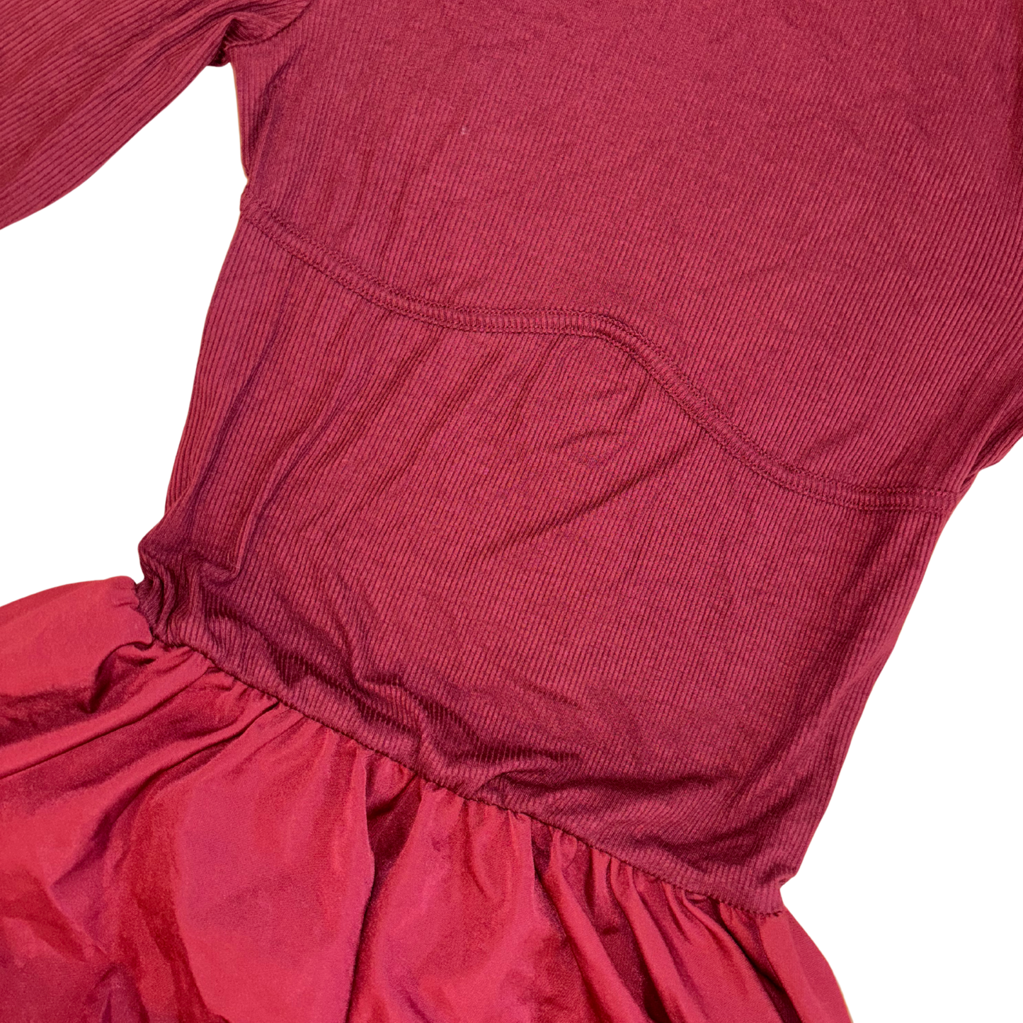 Burgundy Long Sleeve Puff Bottom Mini Dress