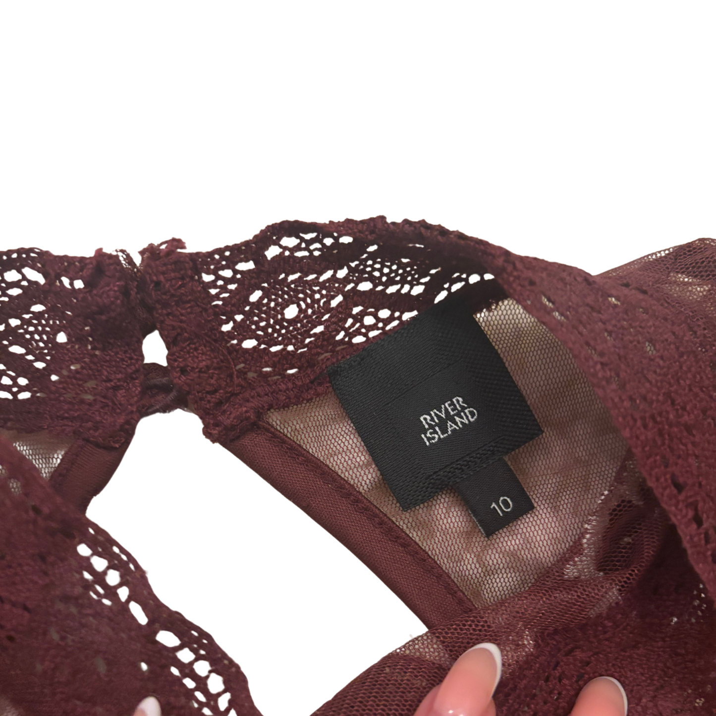 River Island Maroon Mesh Detail Crop Top