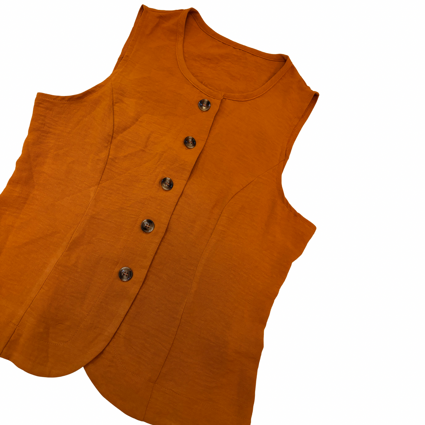 Rust Orange Button-Up Sleeveless Shirt