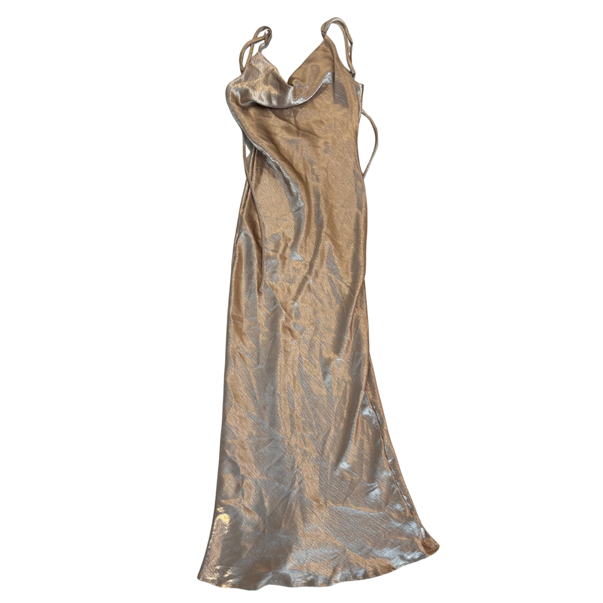 Gold Cowl Neck Satin Maxi Dress