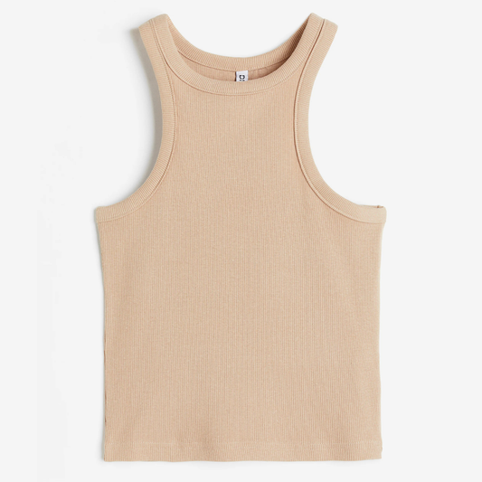 H&M Beige Ribbed Halterneck Tank Top