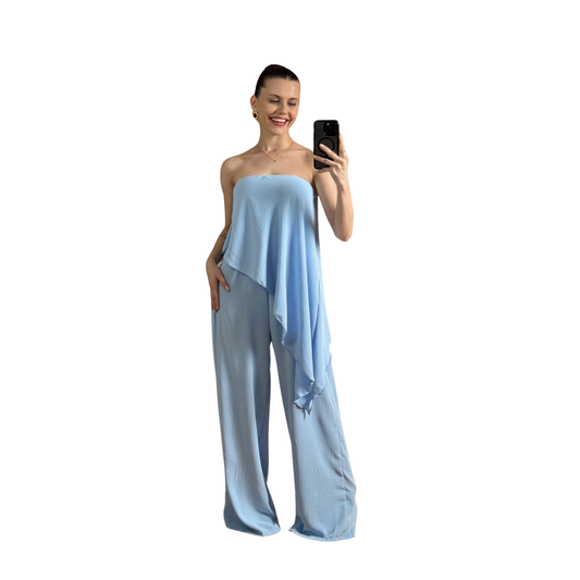 ASOS Design Blue Overlay Mesh Jumpsuit