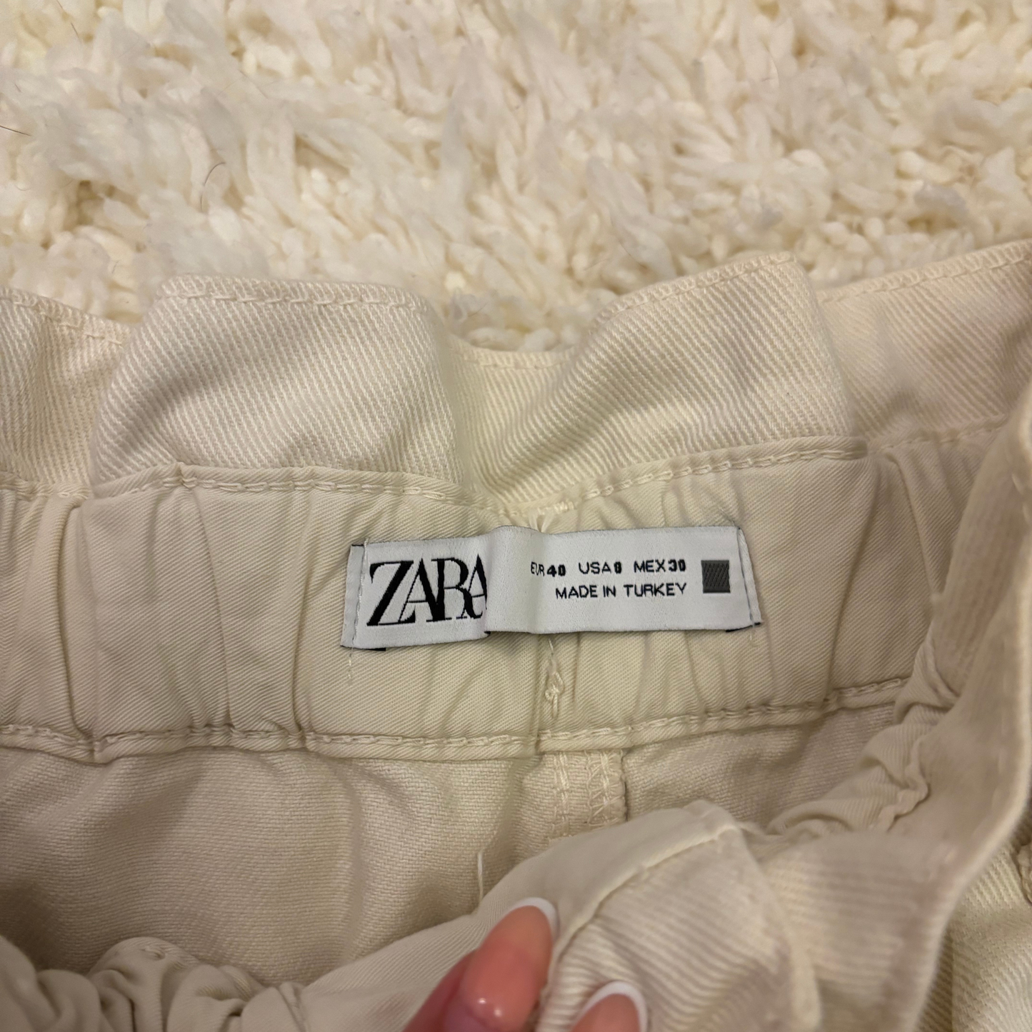 Zara Cream Ruched Waist Jeans