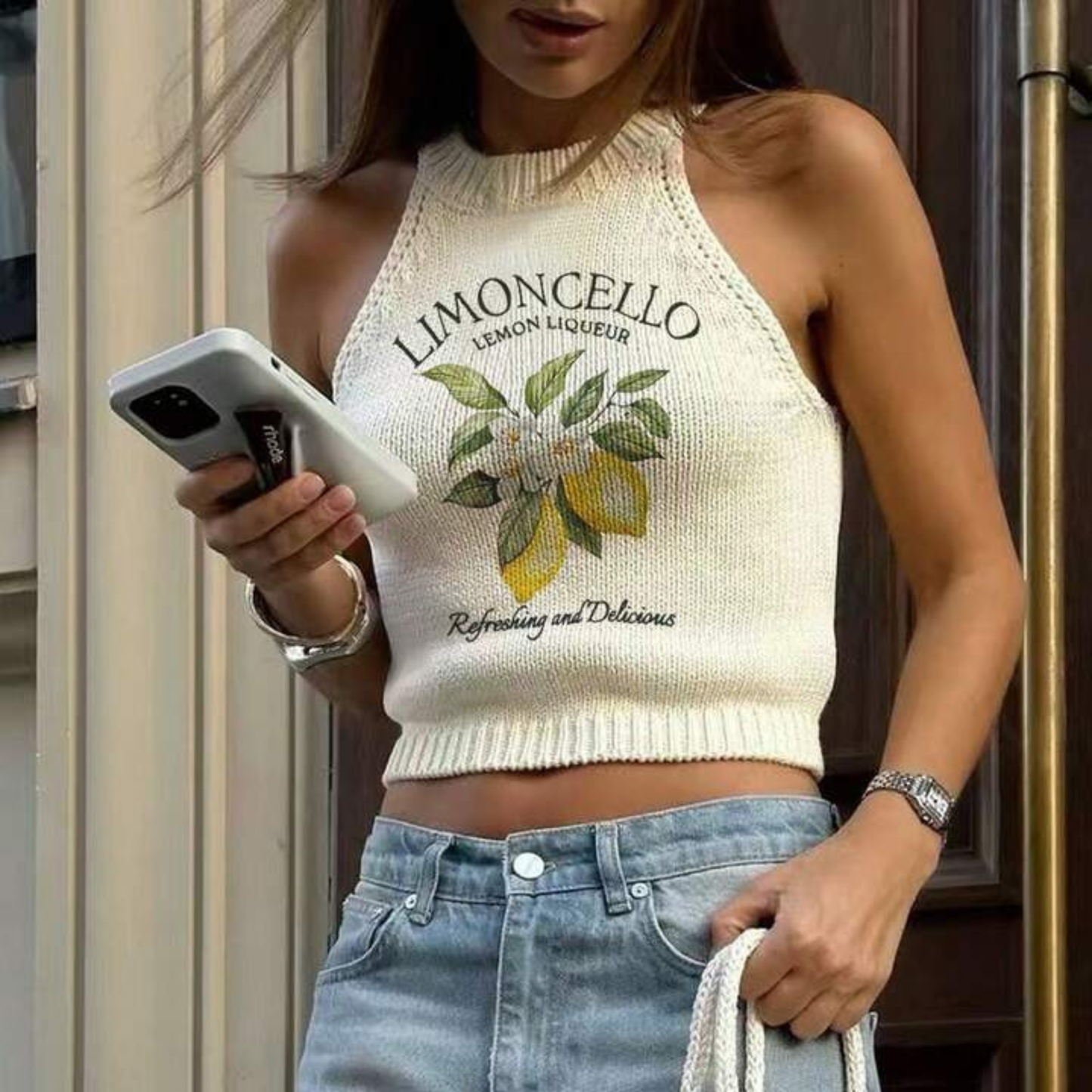 'Limoncello’ High Neck Sleeveless Jumper