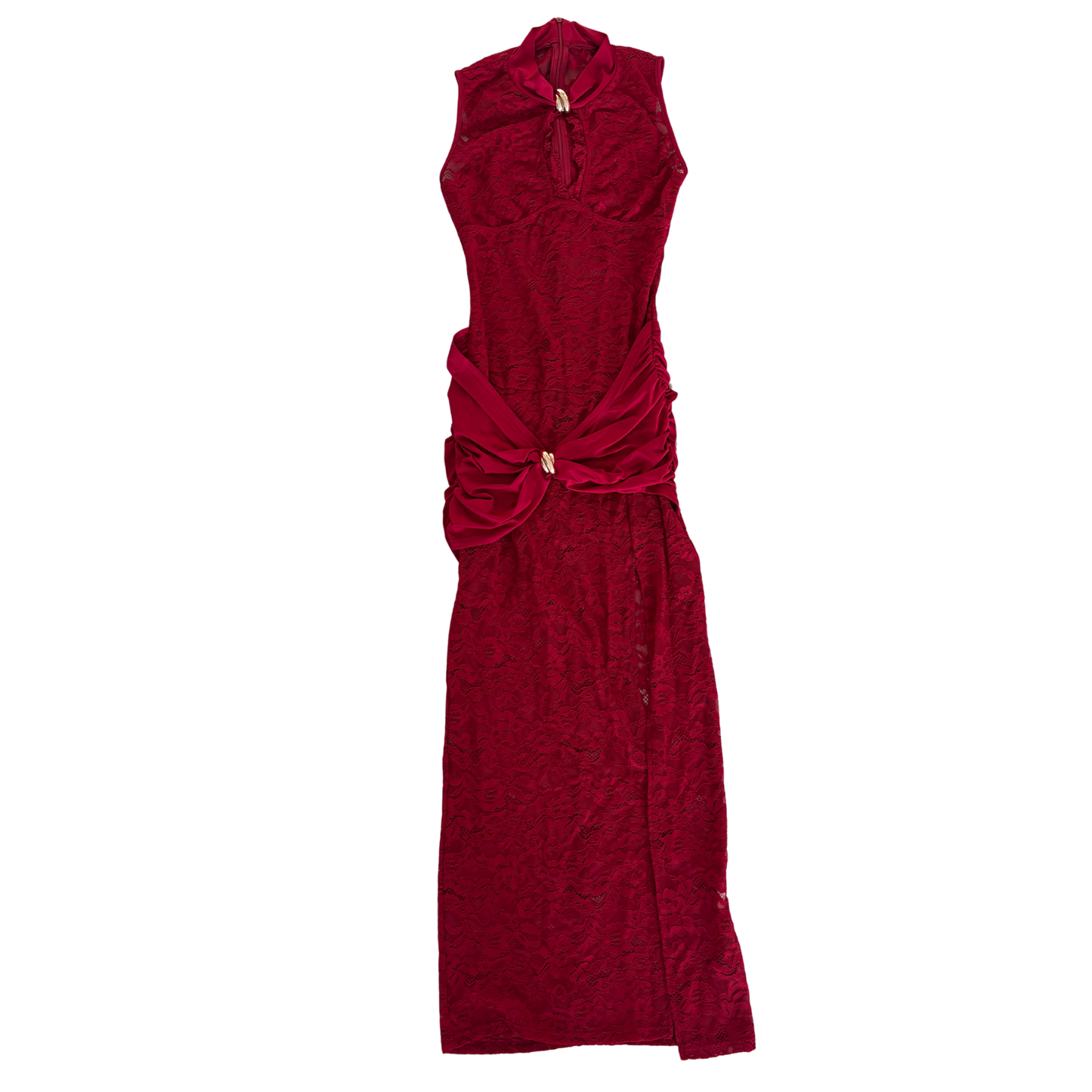 Red Lace High Neck Maxi Dress