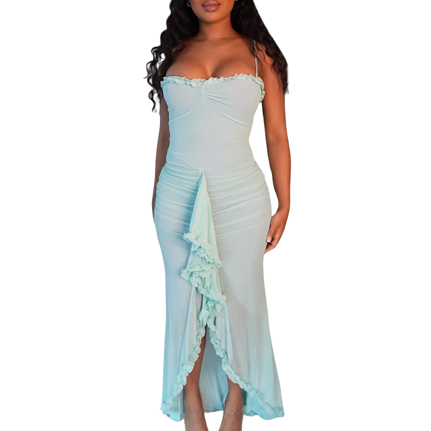 Blue Ruffle Midi Dress