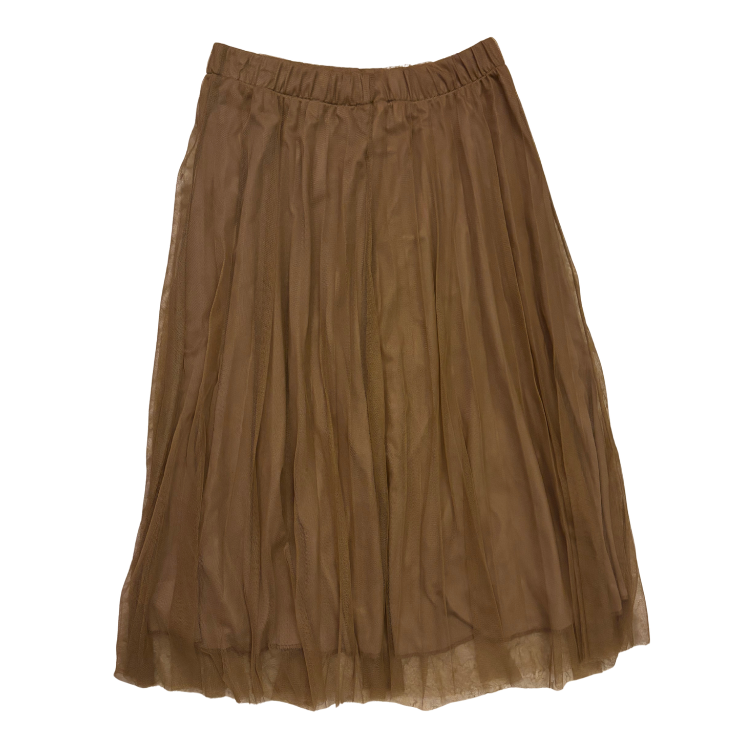 Tan Mesh Pleated Midi Skirt