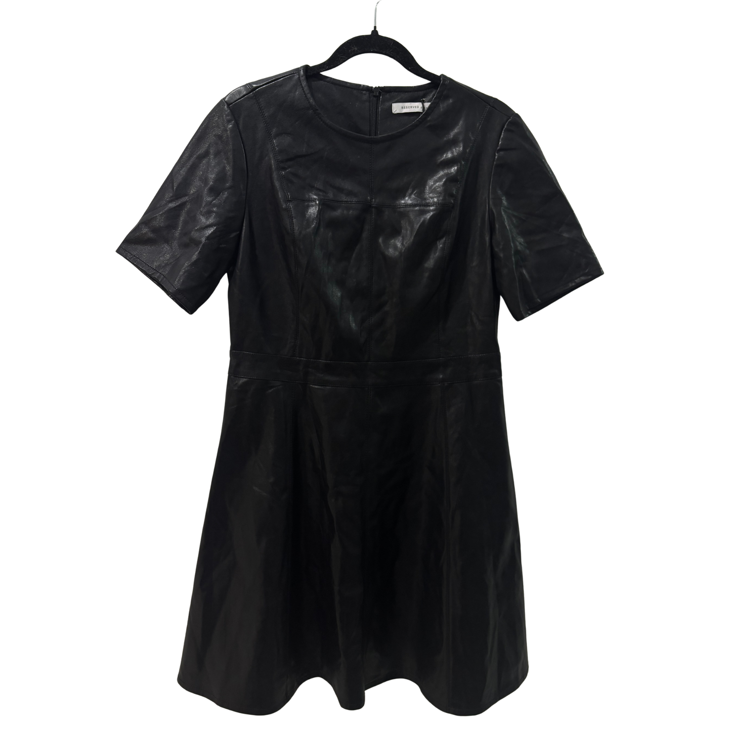 'Reserved' Black Leather Short Sleeve Dress