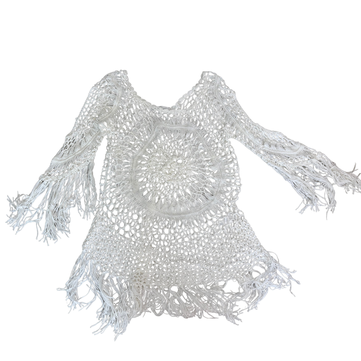 Amiani White Crochet Long Sleeve Mini Dress