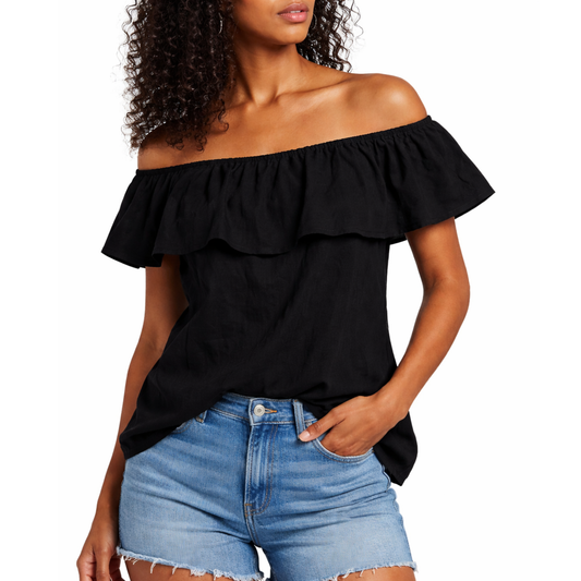 White Label Black Linen Off Shoulder Top