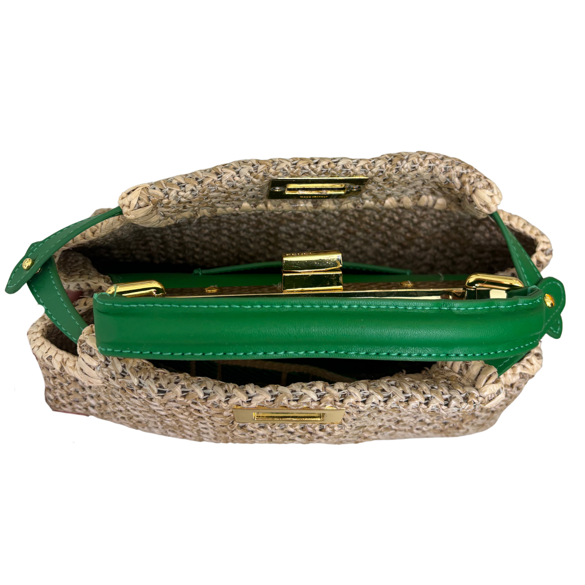 F Woven Clutch Bag