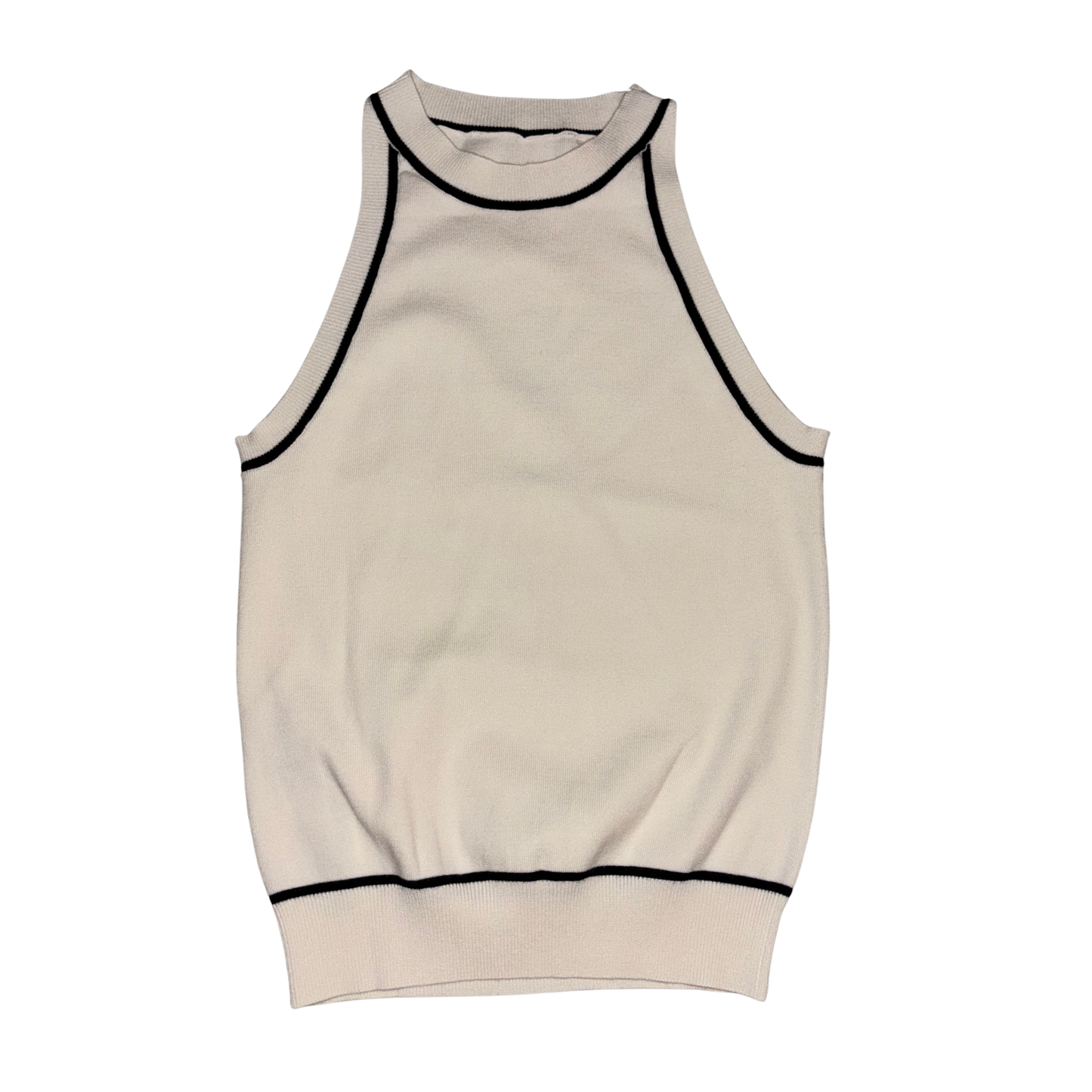 Mango Cream & Black Sleeveless Top