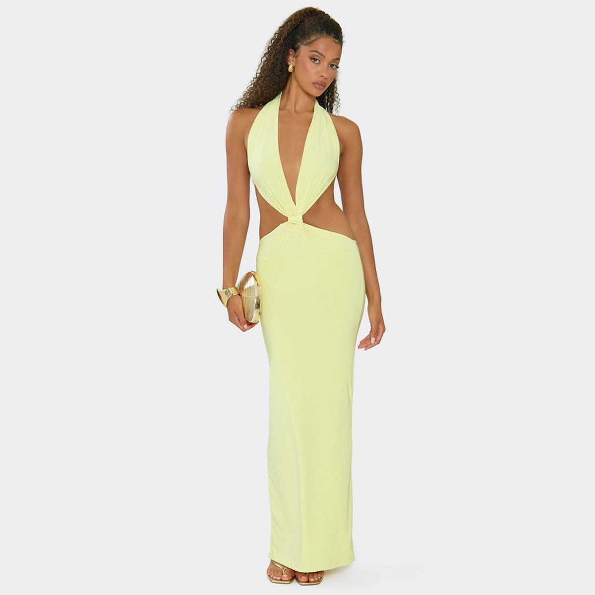Ego Yellow Halterneck Maxi Dress