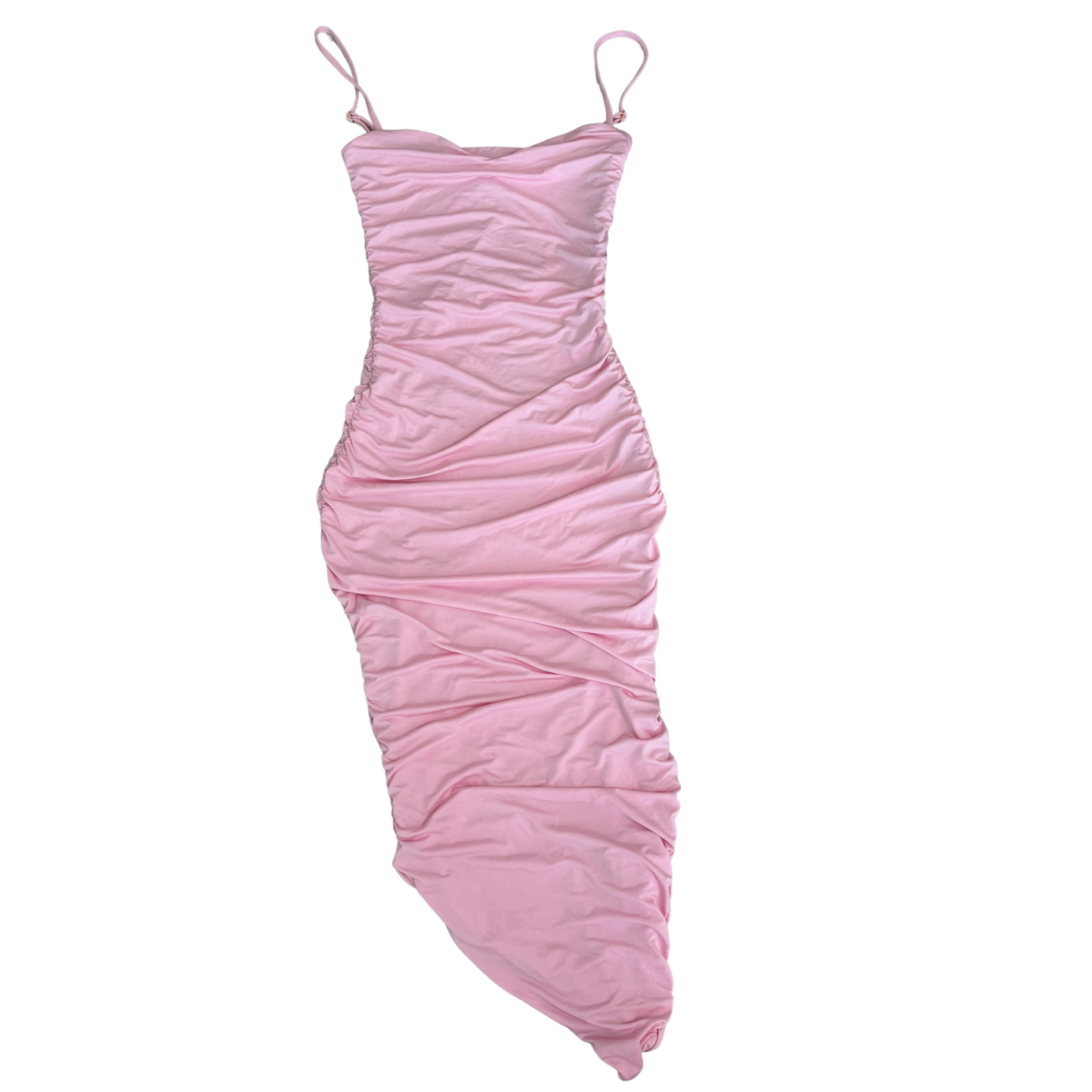 Oh Polly Pink Ruched Midi Dress