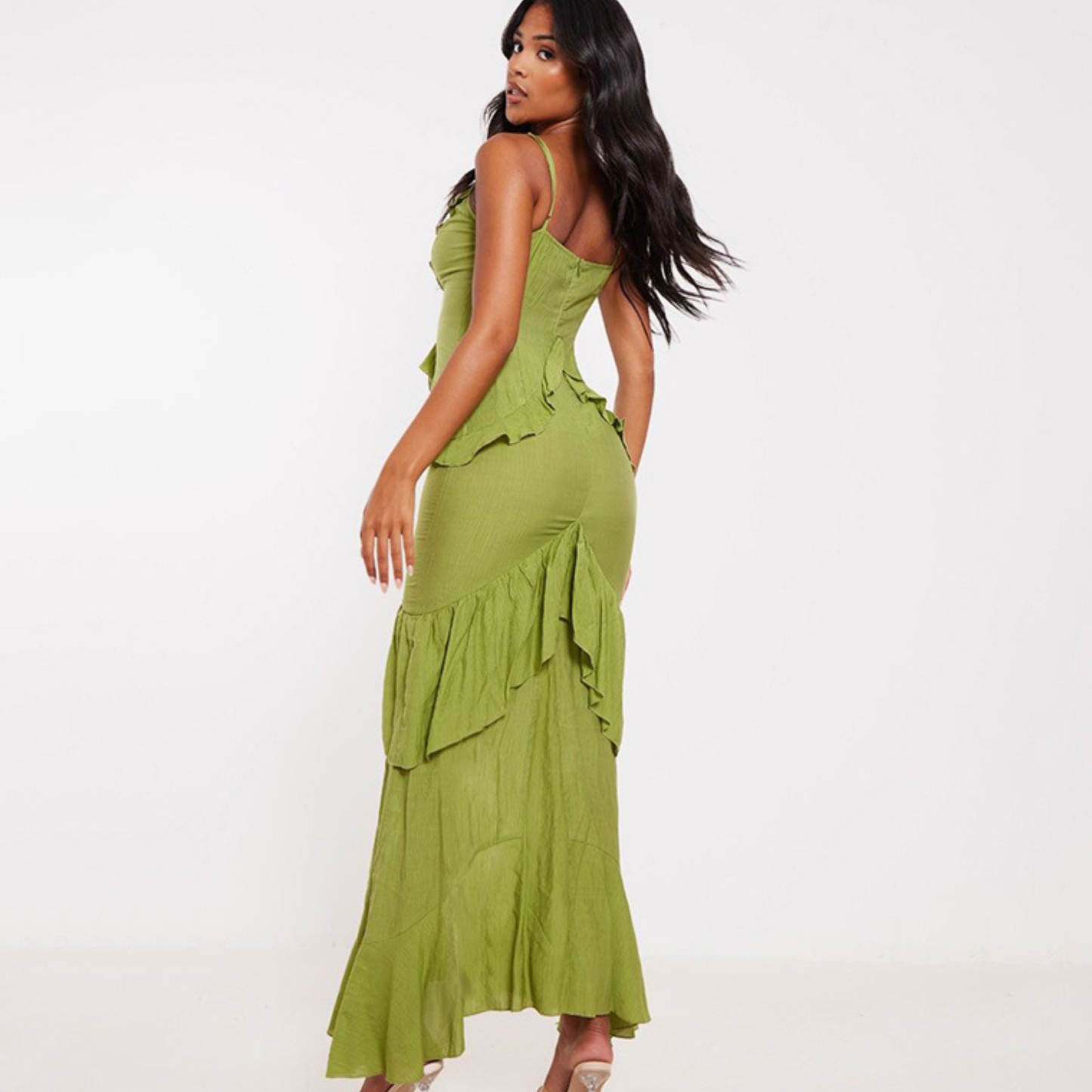 PLT Green Ruffled Maxi Dress