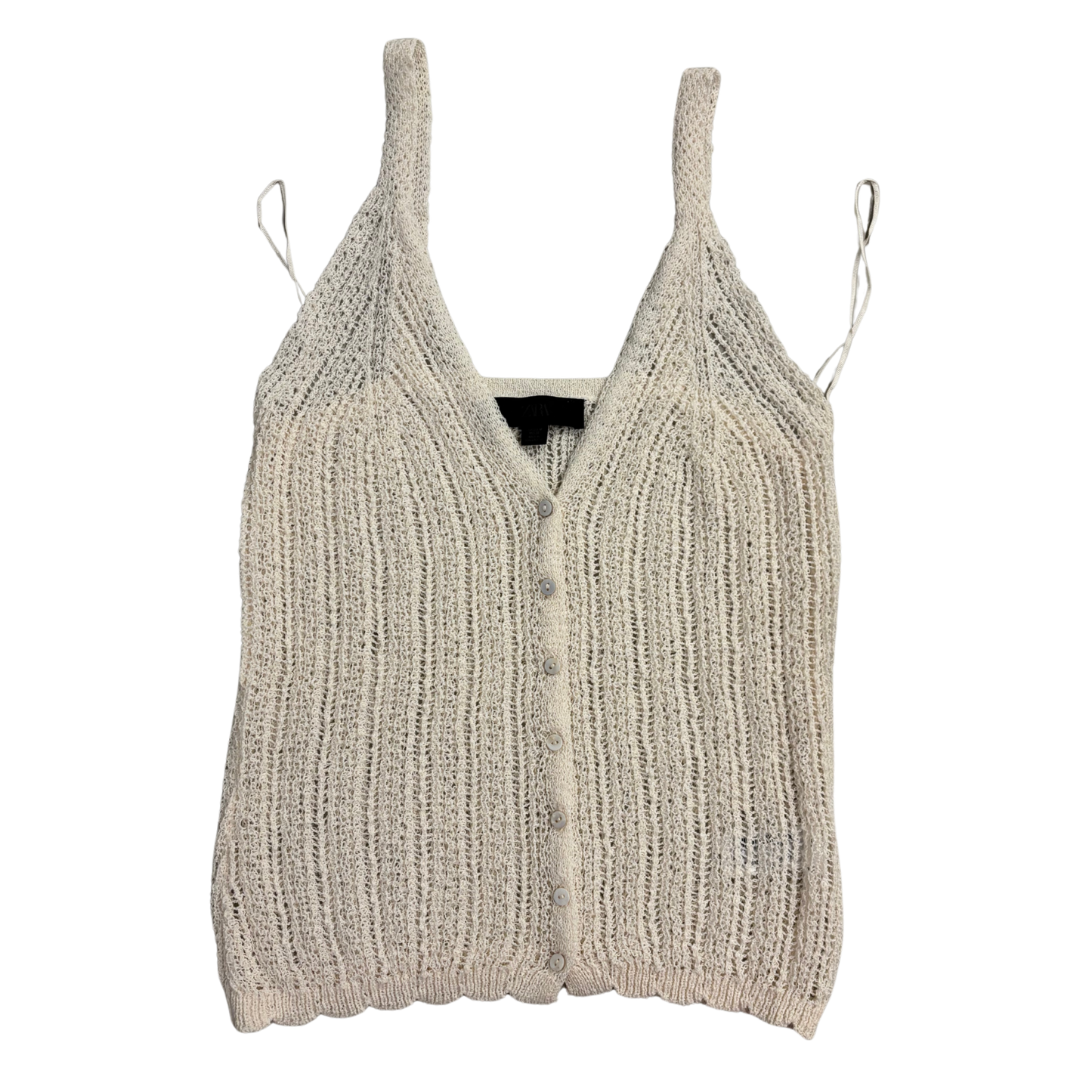 Zara Cream Knitted Button-Up Top