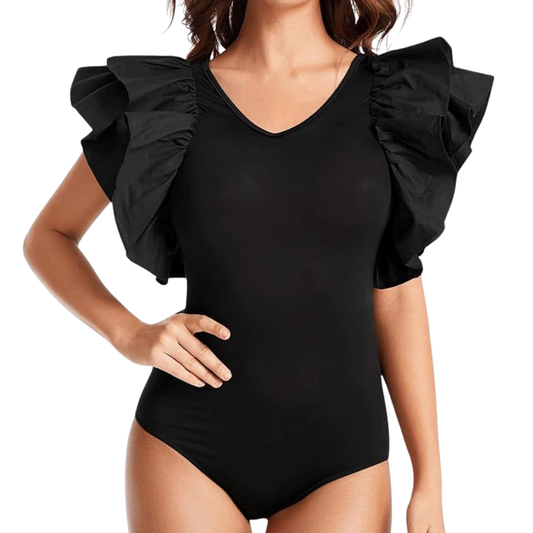 Moda Italy Black Ruffle Sleeve Bodysuit