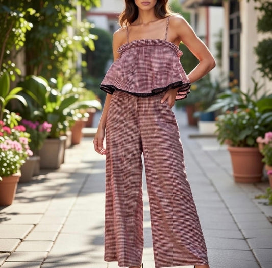 Red & White Checkered Jumpsuit