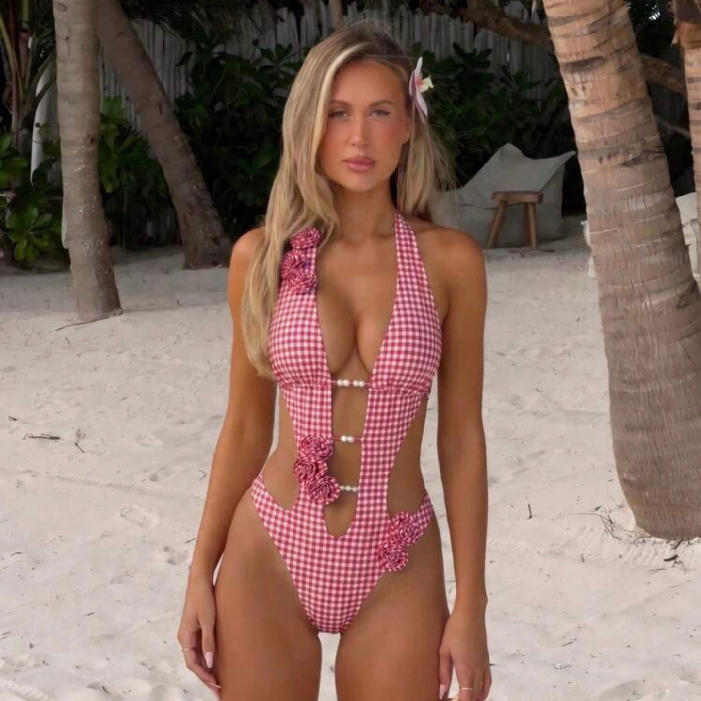 Gingham Cut Out Swimsuit
