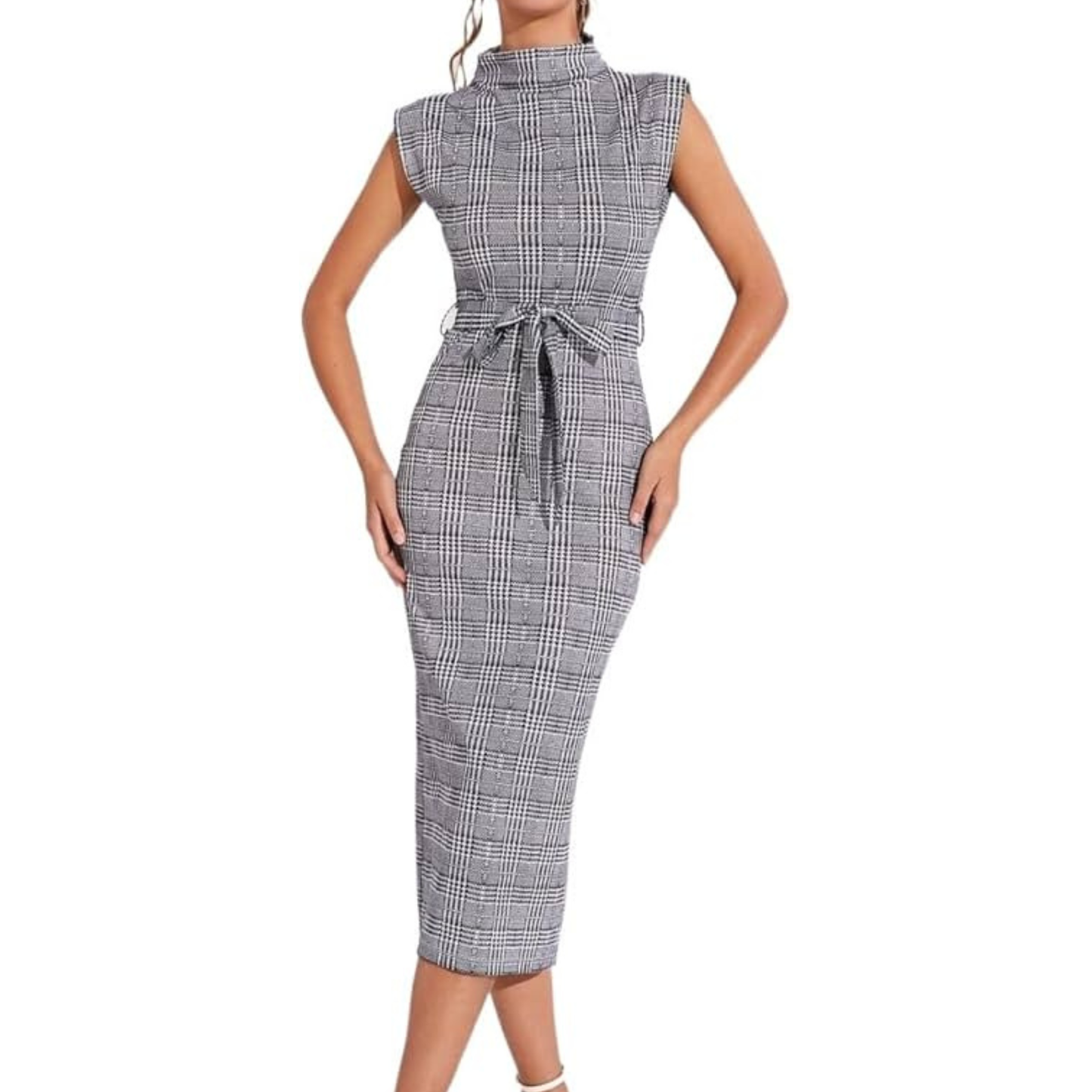 Plaid Sleeveless Belted Maxi Dress
