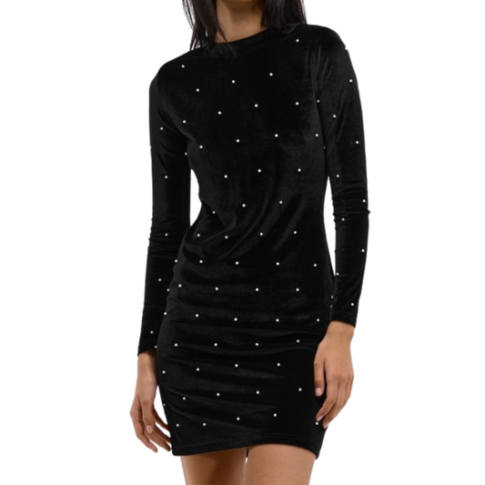 Zara Black Pearl Detail Long Sleeve Mini Dress
