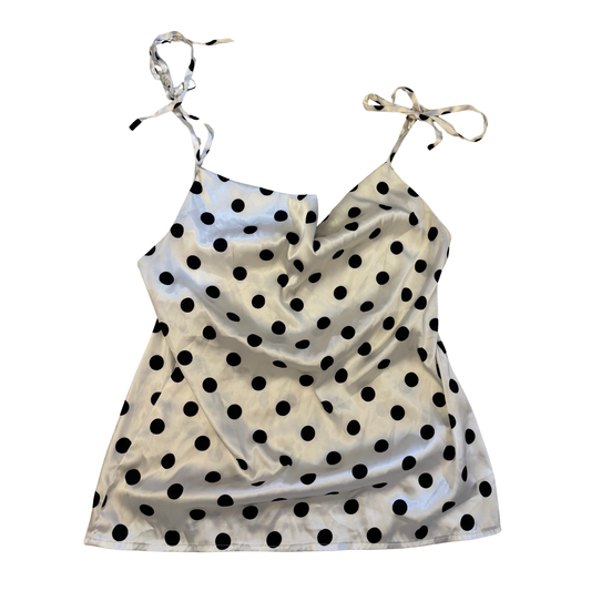 Polka Dot Tie Strap Cowl Neck Top
