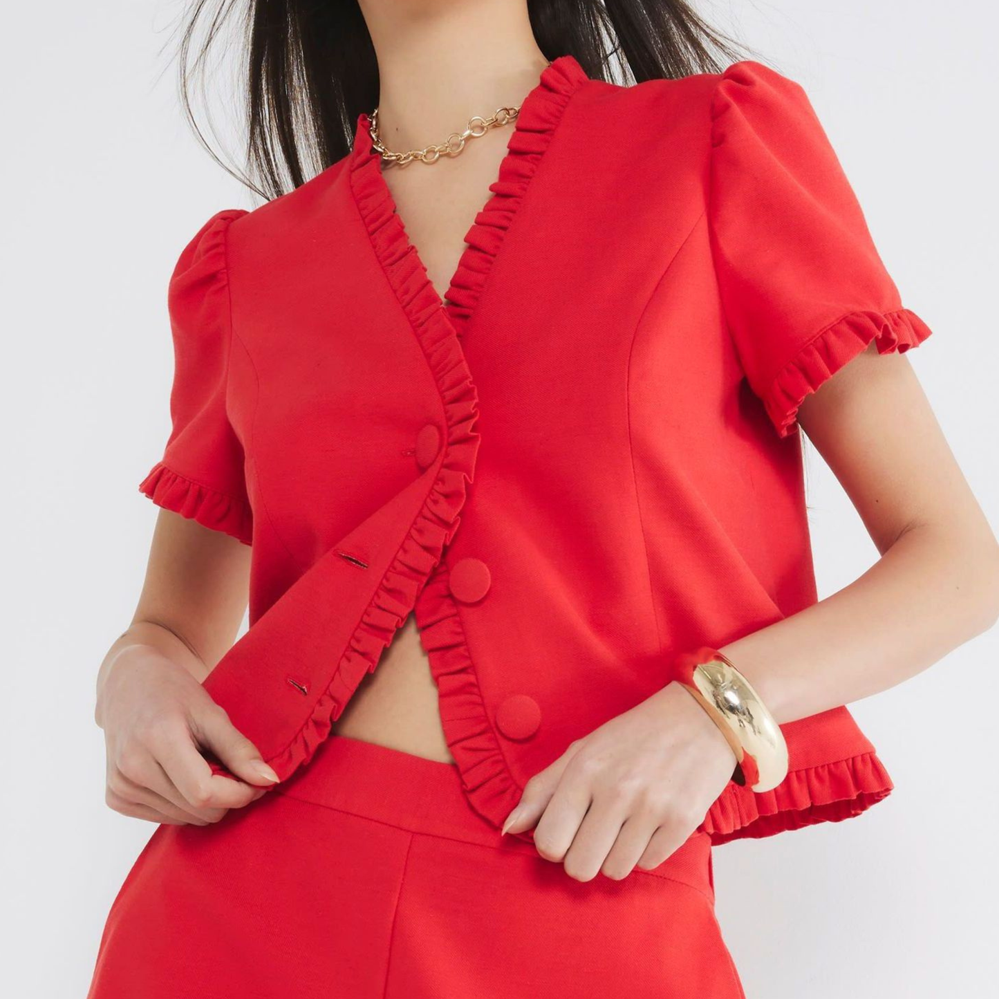 River Island Red Button Up Top