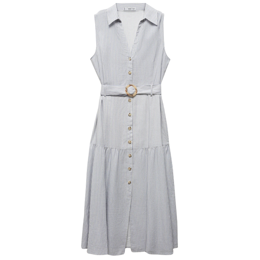 Mango Blue Collared Striped Midi Dress