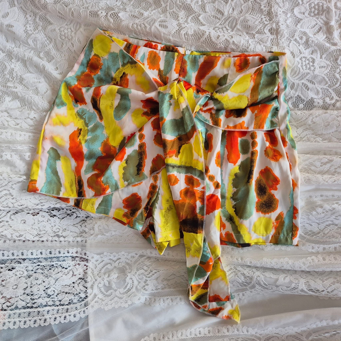 Abstract Pattern Satin Shorts