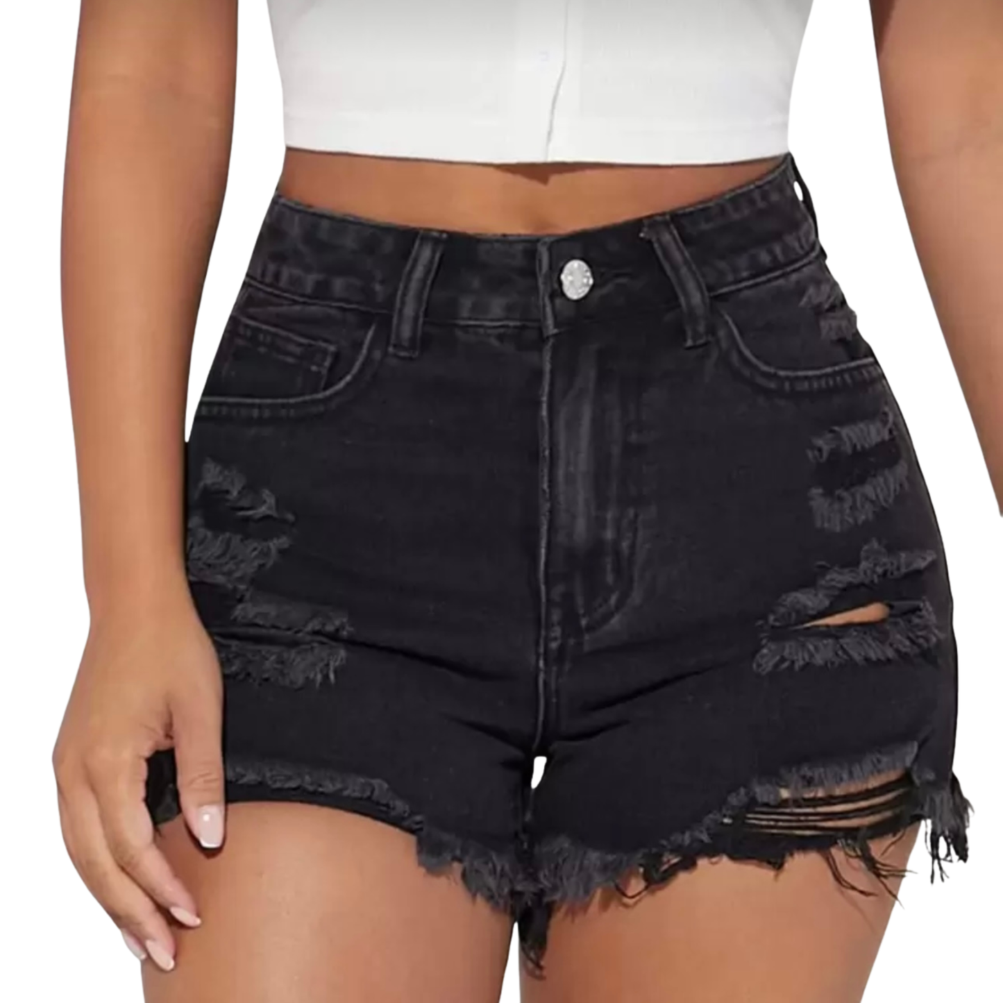 Black Washed Denim Shorts