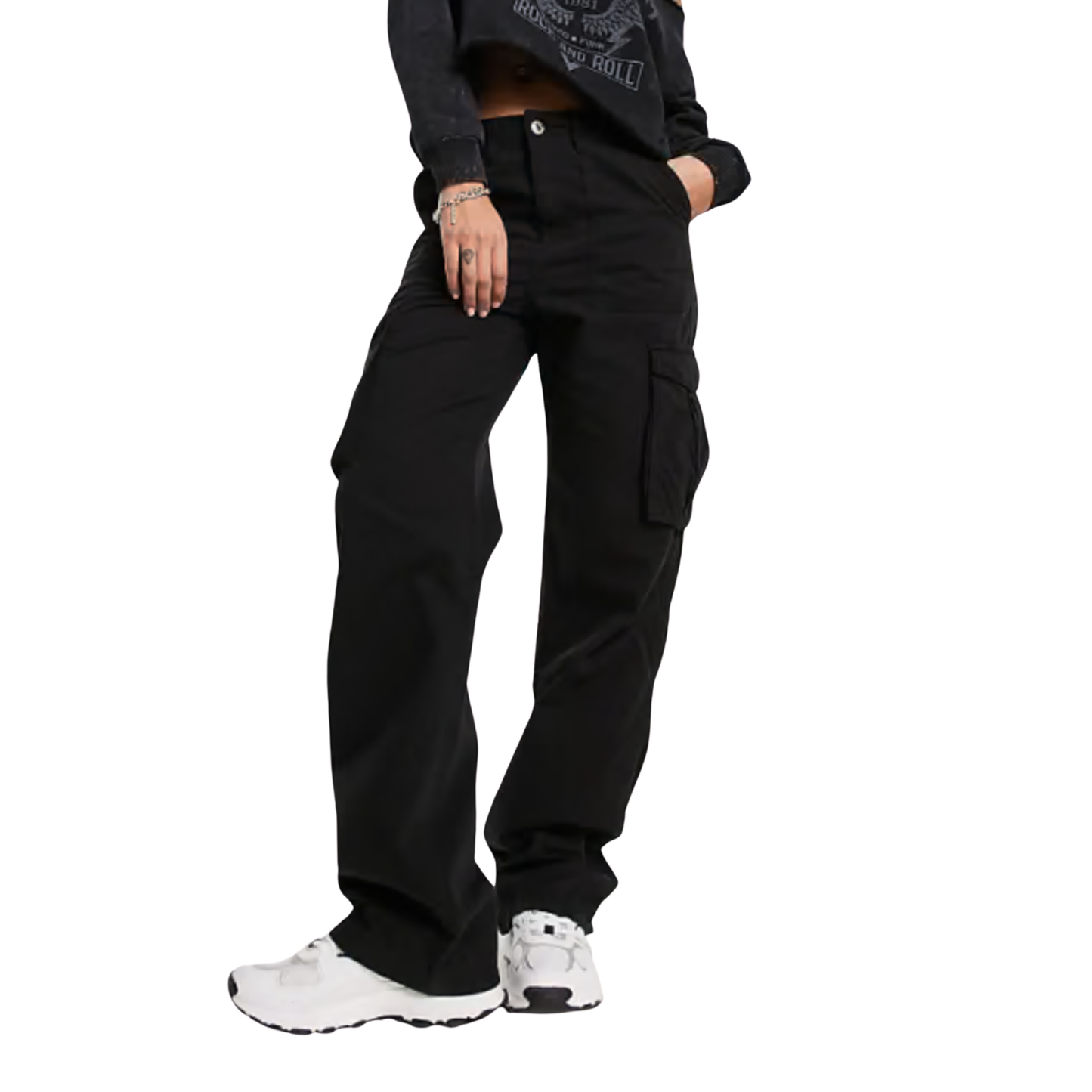 Bershka Black Wide Leg Cargos