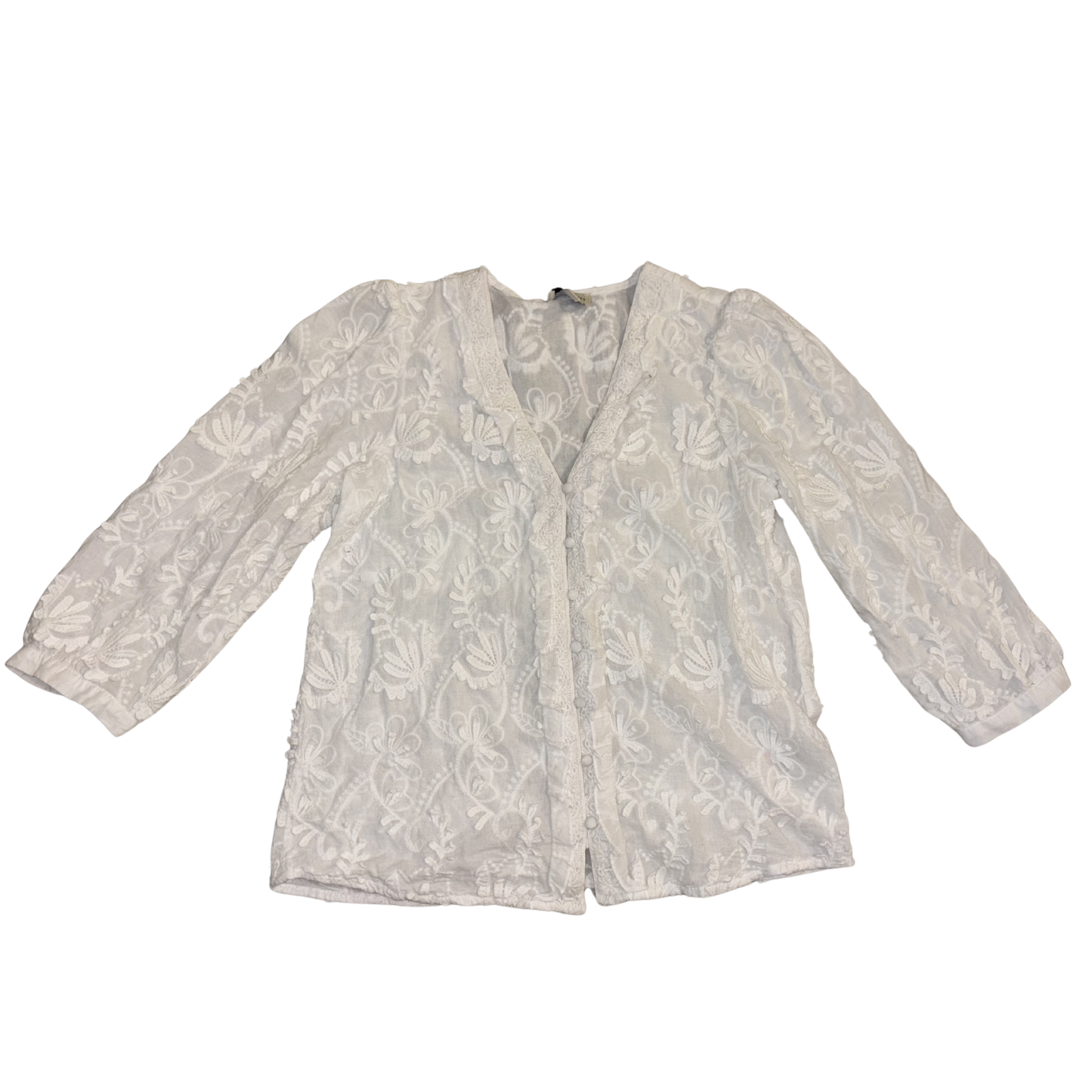 Love & Roses White Floral Button Up Top
