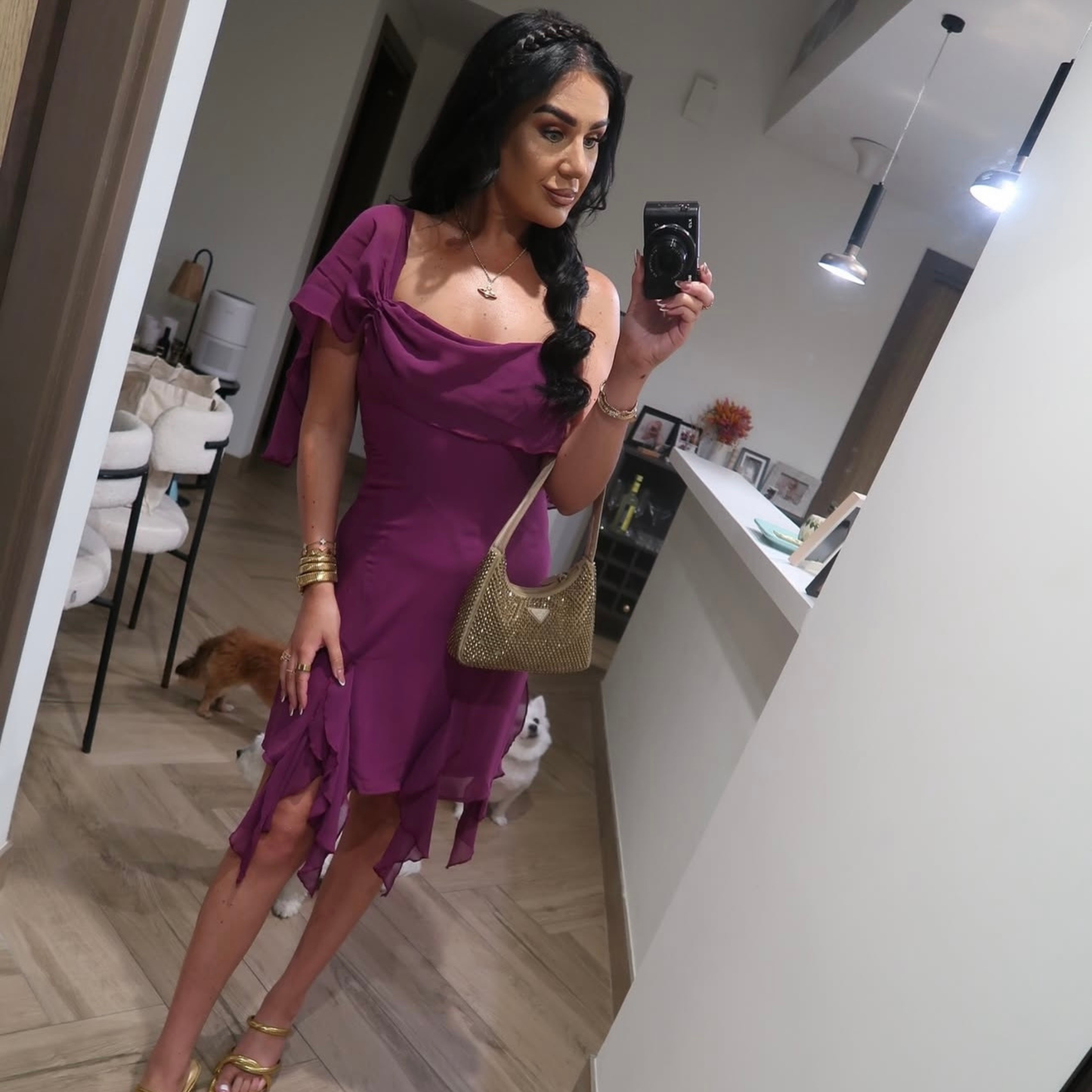 Naanaa Purple Mesh Mini Dress