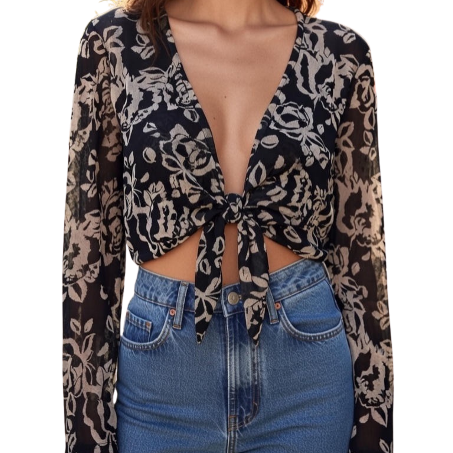 New Look Black Floral Print Top