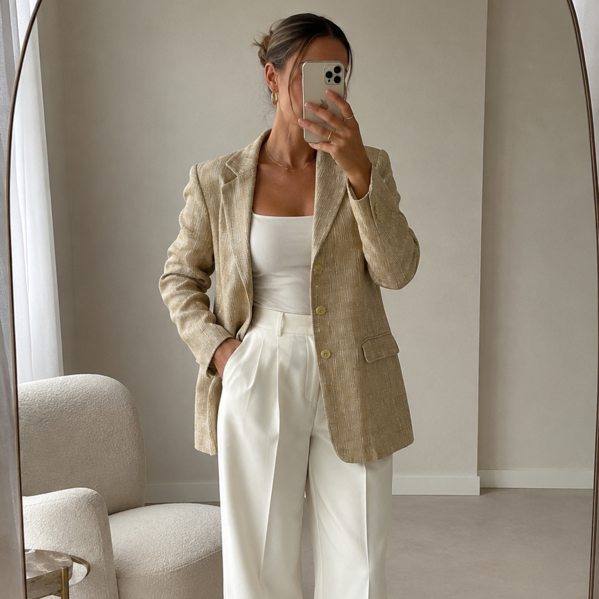 A model wearing the LB Collection Pale Yellow Blazer from Closet Concierge
