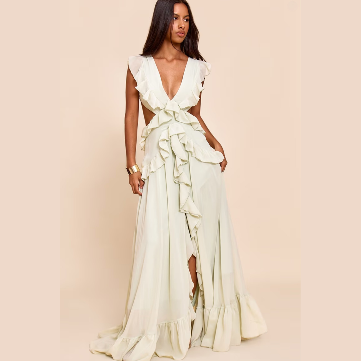 PLT safe frill maxi dress from closet concierge on a model