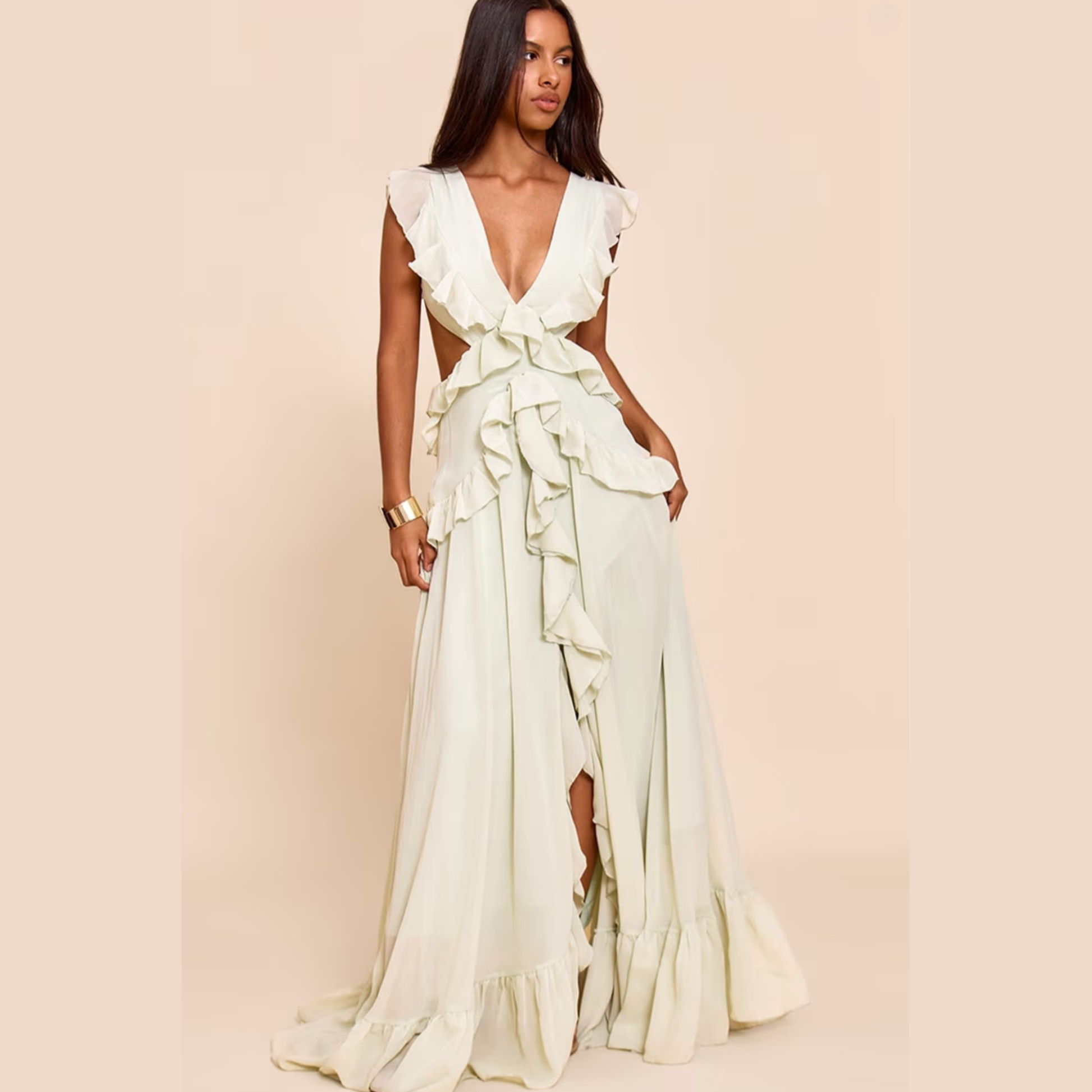 PLT safe frill maxi dress from closet concierge on a model
