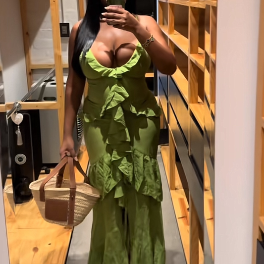PLT Green Ruffled Maxi Dress